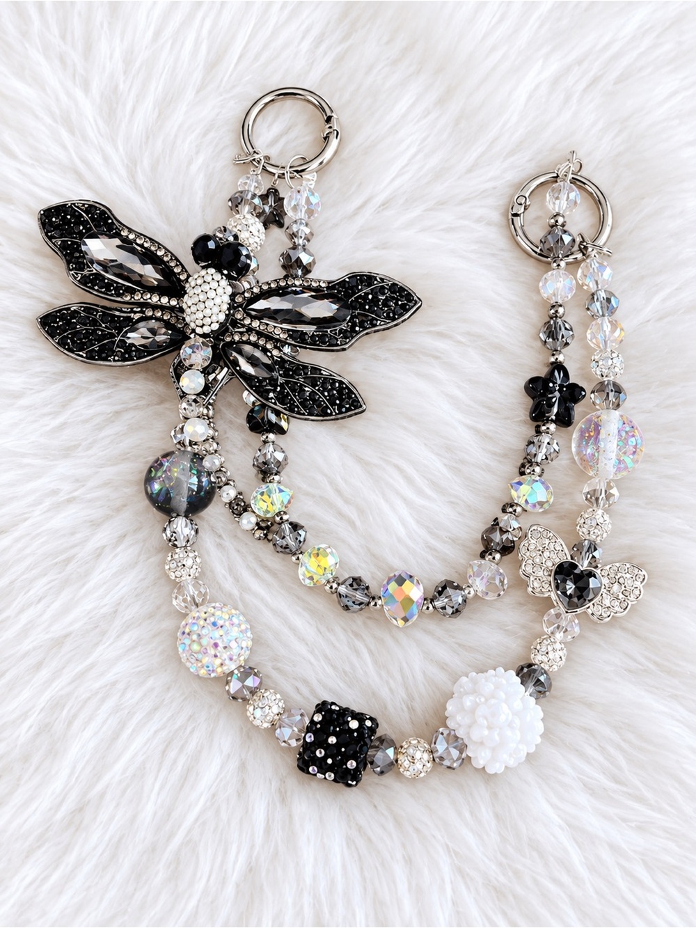 Black & Silver Dragonfly Statement bag charm